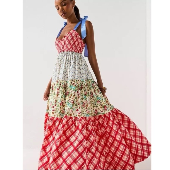 Free People Bluebell Maxi Dress Cherry Combo Medium NWT Picnic Prairie Bohemian - Picture 5 of 17